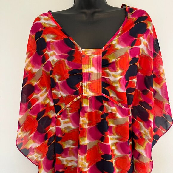 Laundry By Design Colourful Boho Tunic Coverup with Self Tie, Size Small - Picture 2 of 9